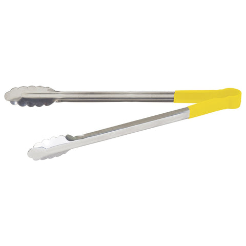 Winco UTPH-16Y 16" Heavy-Duty Utility Tongs with Yellow Polypropylene Handle