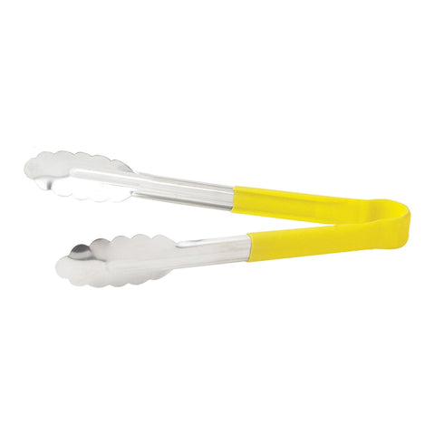 Winco UTPH-9Y 9" Yellow Polypropylene Handle Heavy-Duty Utility Tongs