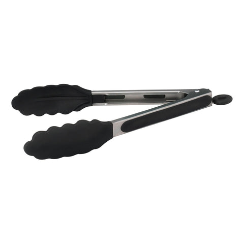 Winco UTS-9K 9" Silicone Grip Utility Tongs with Locking Clip, Stainless Steel