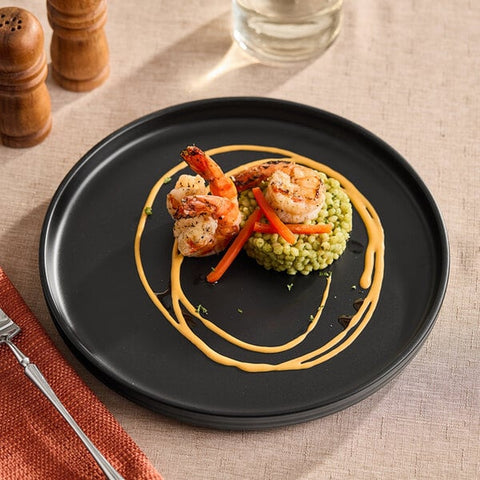 Tuxton China VBAS106 TuxTrendz Zion Matte Black 10 3/4" Straight-Sided China Plate