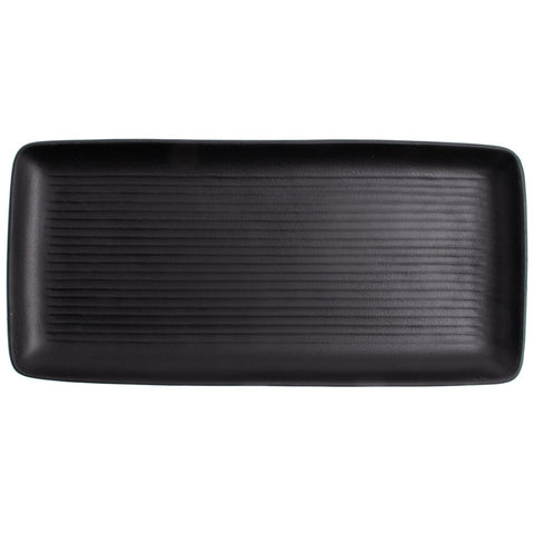 Tuxton China VBZ-140Y TuxTrendz Zion Matte Black 14" x 6 5/8" Embossed China Tray