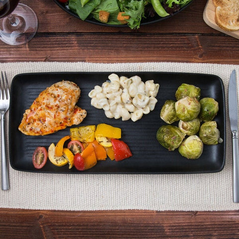 Tuxton China VBZ-140Y TuxTrendz Zion Matte Black 14" x 6 5/8" Embossed China Tray