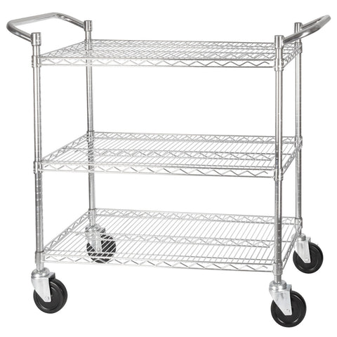 Winco VCCD-1836B 3-Tier Chrome Plated Wire Shelving Cart, 18" x 36\" Double Handle with Brake