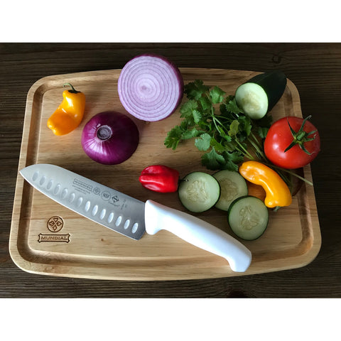 Mundial W3804-7GE 7" Santoku Hollow Edge Knife - 3800 Series, White Polypropylene Handle