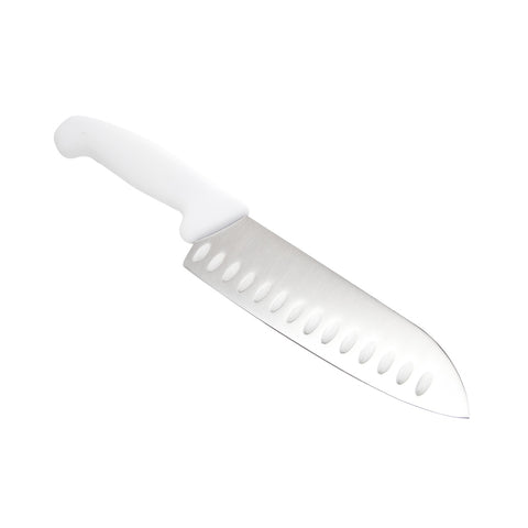 Mundial W3804-7GE 7" Santoku Hollow Edge Knife - 3800 Series, White Polypropylene Handle