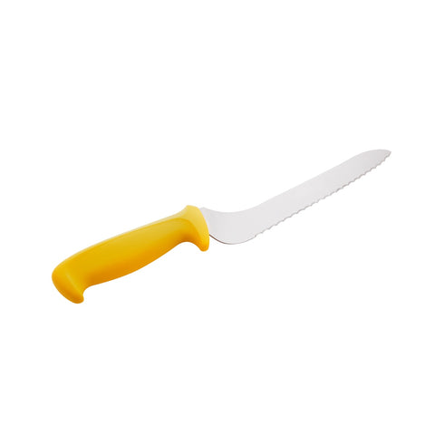 Mundial W5620-9E 9 in Offset Serrated Sandwich Knife, Yellow Handle