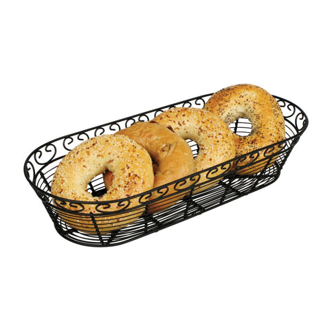 Winco WBKG-15 15" Long Oval Black Wire Bread/Fruit Serving Basket