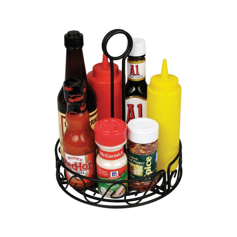 Winco WBKH-6R 6-1/4" Round Black Wire Condiment Caddy with Handle