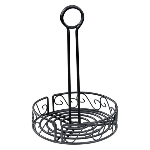 Winco WBKH-6R 6-1/4" Round Black Wire Condiment Caddy with Handle