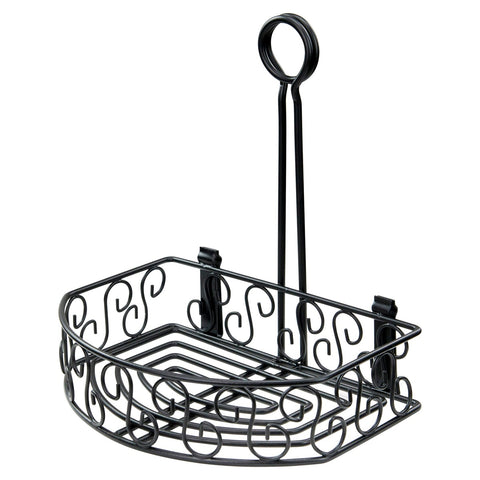 Winco WBKH-6SB Flat-Back Half-Moon Black Wire Condiment Caddy with Merchandising Handle