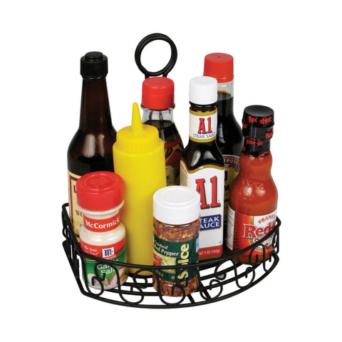 Winco WBKH-6SB Flat-Back Half-Moon Black Wire Condiment Caddy with Merchandising Handle