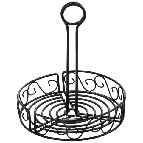 Winco WBKH-7R 7-1/2" Round Black Steel Wire Condiment Caddy with 9" Handle