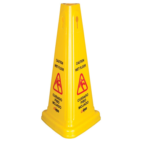 Winco WCS-27T 27" Tri-Cone Wet Floor Caution Sign, Yellow