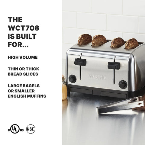 Waring WCT708 Medium-Duty 4-Slot Commercial Toaster, 1800W
