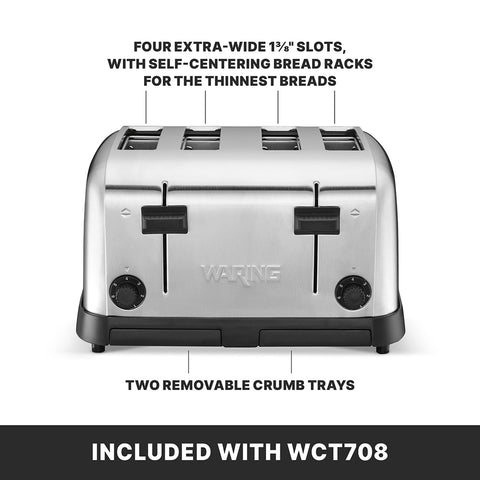 Waring WCT708 Medium-Duty 4-Slot Commercial Toaster, 1800W
