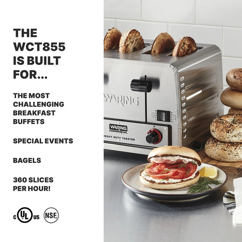 Waring WCT855 Heavy-Duty 4-Slot Switchable Bread and Bagel Toaster, 240V