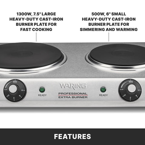 Waring WDB600 Cast-Iron Double Burner Electric Hot Plate, 1800W