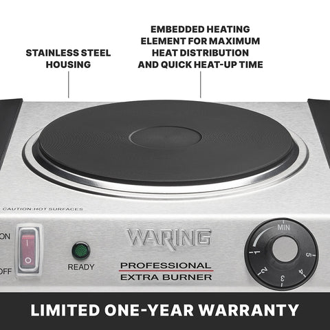 Waring WEB300 Cast-Iron Single Burner Electric Hot Plate, 1300W
