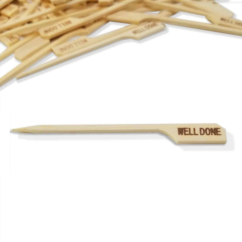 TableCraft Products WELLDONE 3.5" Bamboo "Well Done" Steak Marker Pick, Pack of 100