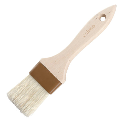 Winco WFB-20 2" Flat Pastry and Basting Brush with Boar Hair Bristles and Wooden Handle