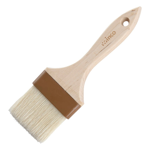 Winco WFB-30 3" Flat Pastry/Basting Brush with Natural Boar Hair Bristles and Wooden Handle