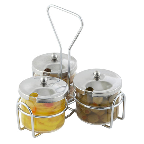 Winco WH-4 Chrome Plated 3-Ring Condiment Jar Rack