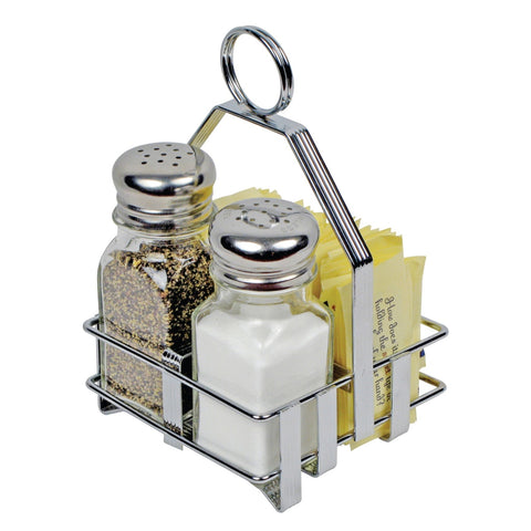 Winco WH-7 Chrome-Plated 3-Compartment Wire Condiment Caddy for Salt, Pepper and Sugar Packets
