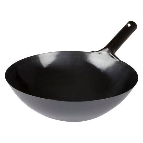 Winco WOK-34 14" Black Carbon Steel Japanese-Style Wok