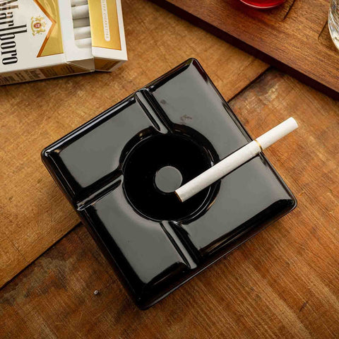 Tablecraft WPA5BK 2-Piece Windproof Black Melamine Ashtray