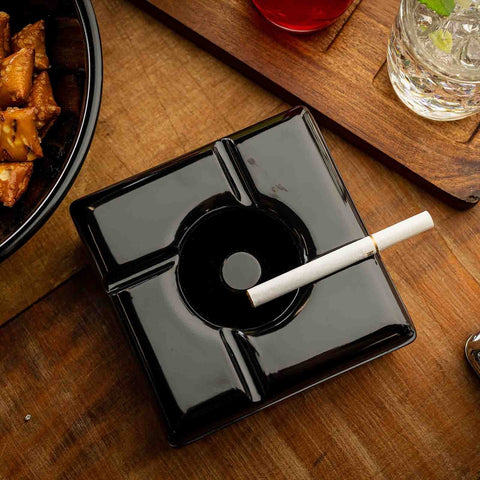 Tablecraft WPA5BK 2-Piece Windproof Black Melamine Ashtray