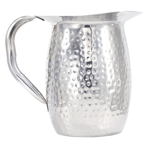 Winco WPB-2CH 2 Qt. Hammered Stainless Steel Bell Pitcher with Ice Guard