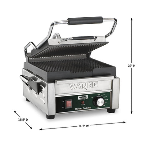Waring WPG150 Compact Ribbed Panini Grill (9.75 in x 9.25 in Cooking Surface)