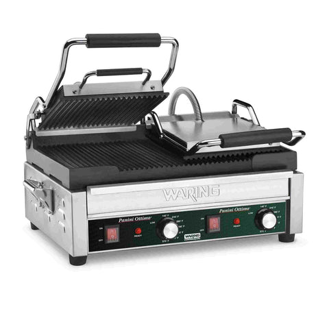 Waring WPG300 Double Ribbed Panini Grill, 17 in x 9.5 in Cooking Surface (240V)
