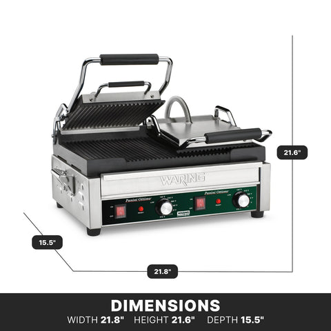 Waring WPG300 Double Ribbed Panini Grill, 17 in x 9.5 in Cooking Surface (240V)