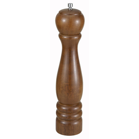 Winco WPM-12 12" Rubberwood Pepper Mill, Brown Oak Finish