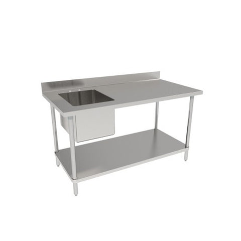 GSW USA WT-PS3060R 60" Work Table with Right-Side Prep Sink, 16 Gauge Stainless Steel