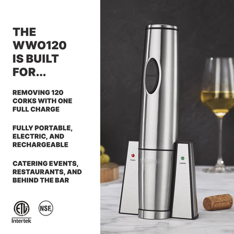 Waring WWO120 Portable Rechargeable Electric Wine Bottle Opener