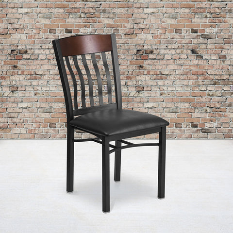 Flash Furniture XU-DG-60618-WAL-BLKV-GG Hercules Eclipse Series Restaurant Chair with Walnut Slat Back and Black Vinyl Seat