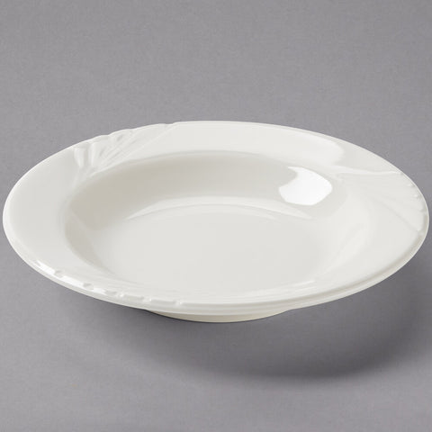 Tuxton China YED-084 Monterey 9 oz. Eggshell Embossed Rim China Soup Bowl