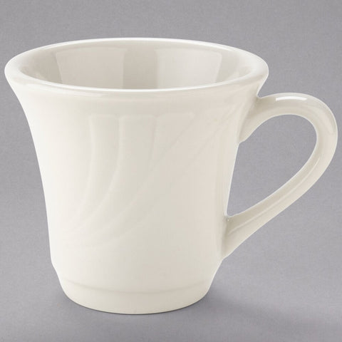 Tuxton China YEF-070 Monterey 6 oz. Eggshell Embossed Rim China Tall Cup