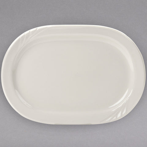 Tuxton China YEH-137 Monterey 13-7/8" Eggshell Embossed Rim China Platter