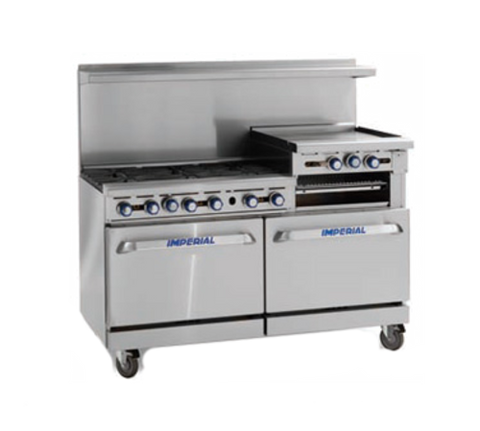 Imperial IR-6-G24 NG 60 Inch 6-Burner Gas Range with 24 Inch Griddle and Double Standard Ovens