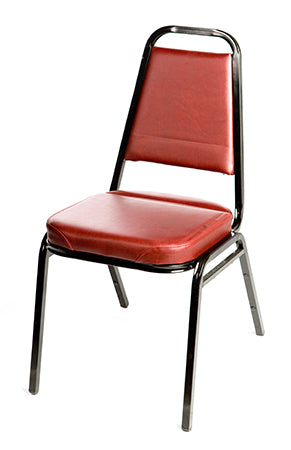 SL2082-Red Oakstreet Red Vinyl Stacking Chair w/ Tapered Square Back