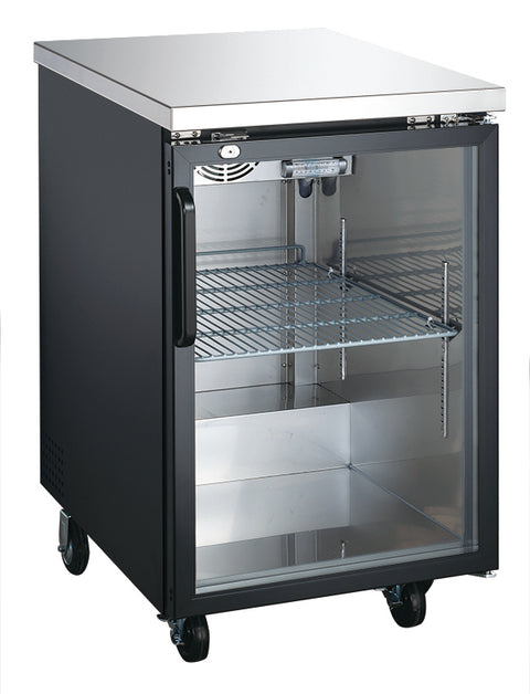 EBB-1G-HC Enhanced Back Bar cooler 27" D, Black exterior, Stainless Steel Top, 1-Glass Door