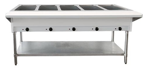 NH-5-240-SS Enhanced Steam table 5-open wells, 208V/240V, aluminum corners on undershelf NEMA 6-30 5000W