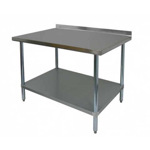 E-WTG-2448-2R-418 Enhanced 24"D x 48"W Work Table with Galvanized Underself, 2" Backsplash-Enhanced Stainless Steel