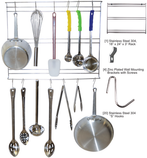 E-WMUTRK-1824 Enhanced Stainless Steel 304 Wall Mounted Utensil Rack
