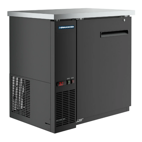 EBB-24-36F-HC Enhanced Back Bar Cooler 36" W x 24" D , black exterior, 1-Solid door