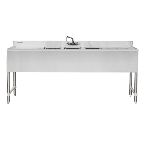 E-BAR3B72-LR Enhanced 72" Bar Sink with 3" Backsplash, 3 Tubs, Right/Left Drainboards-Enhanced SS & Equipment