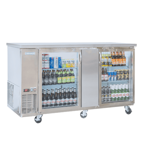 EBB-3G-SS-HC Enhanced Back Bar cooler 27" D, Stainless Steel Exterior, 2-Glass Doors